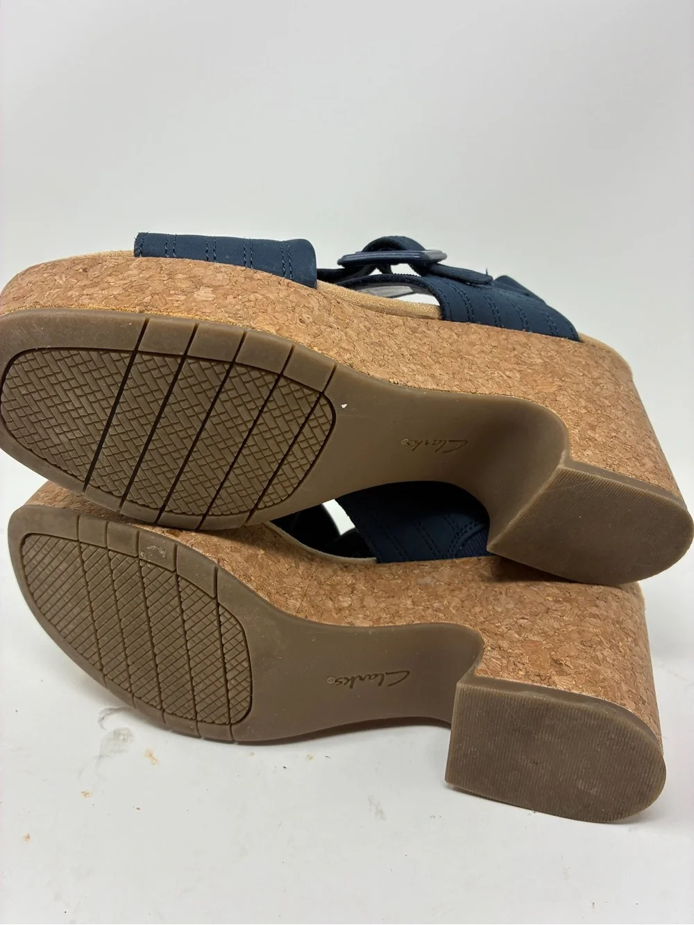 Clarks Collection Women’s Navy Crisscross Cork Platform Sandals 7